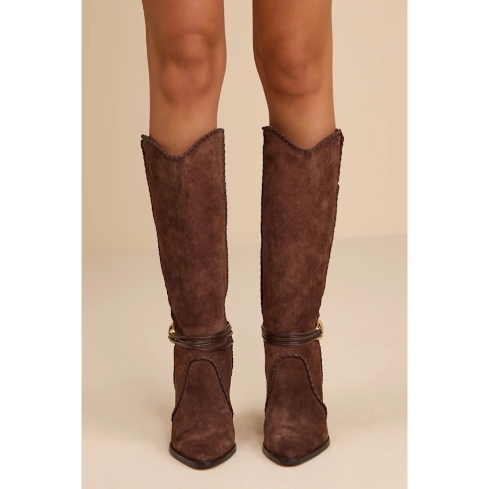 NWT Dolce Vita Jody Dark Brown Suede Leather Stitched Knee-High Boots 7.5 - Picture 4 of 4
